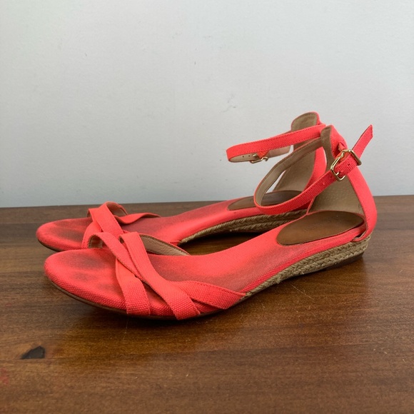 J. Crew Shoes - J. CREW Coral Canvas Low Wedge Ankle Strap Espadrille Sandals 53504 Women’s 9.
